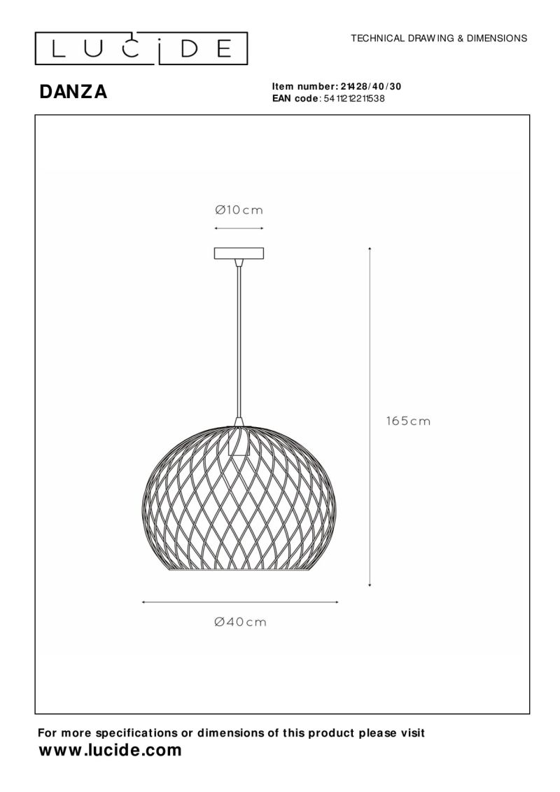 Lucide DANZA - Závesné svietidlo - Ø 40 cm - 1xE27 - Čierna